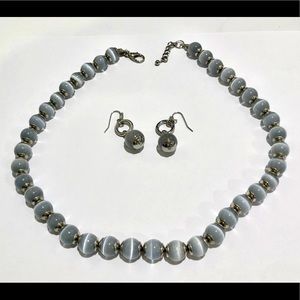 SILPADA Sterling Silver  Necklace & Earrings Grey Beads 20”-24” NEW Never Worn